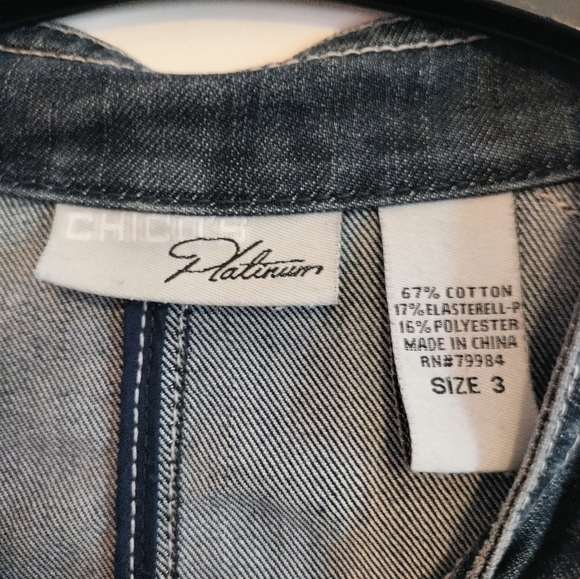 Chico's Platinum denim jean jacket mandarin collar button front  pockets  size 3 - Picture 7 of 7